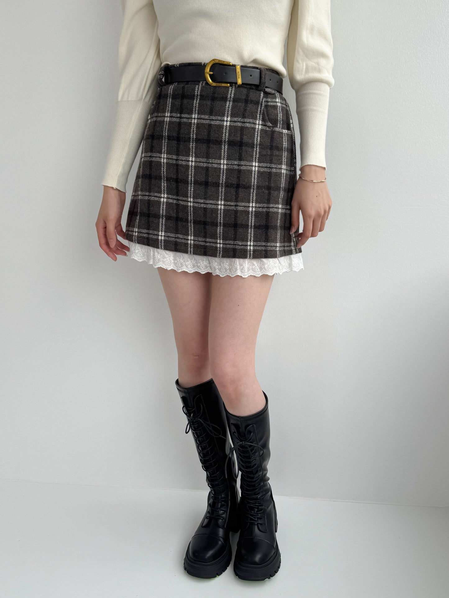 【Official限定価格】ベルト付きチェックスカート