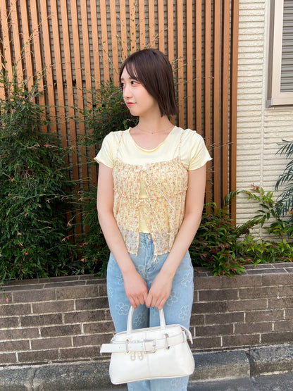 小花柄キャミソール付きTシャツ