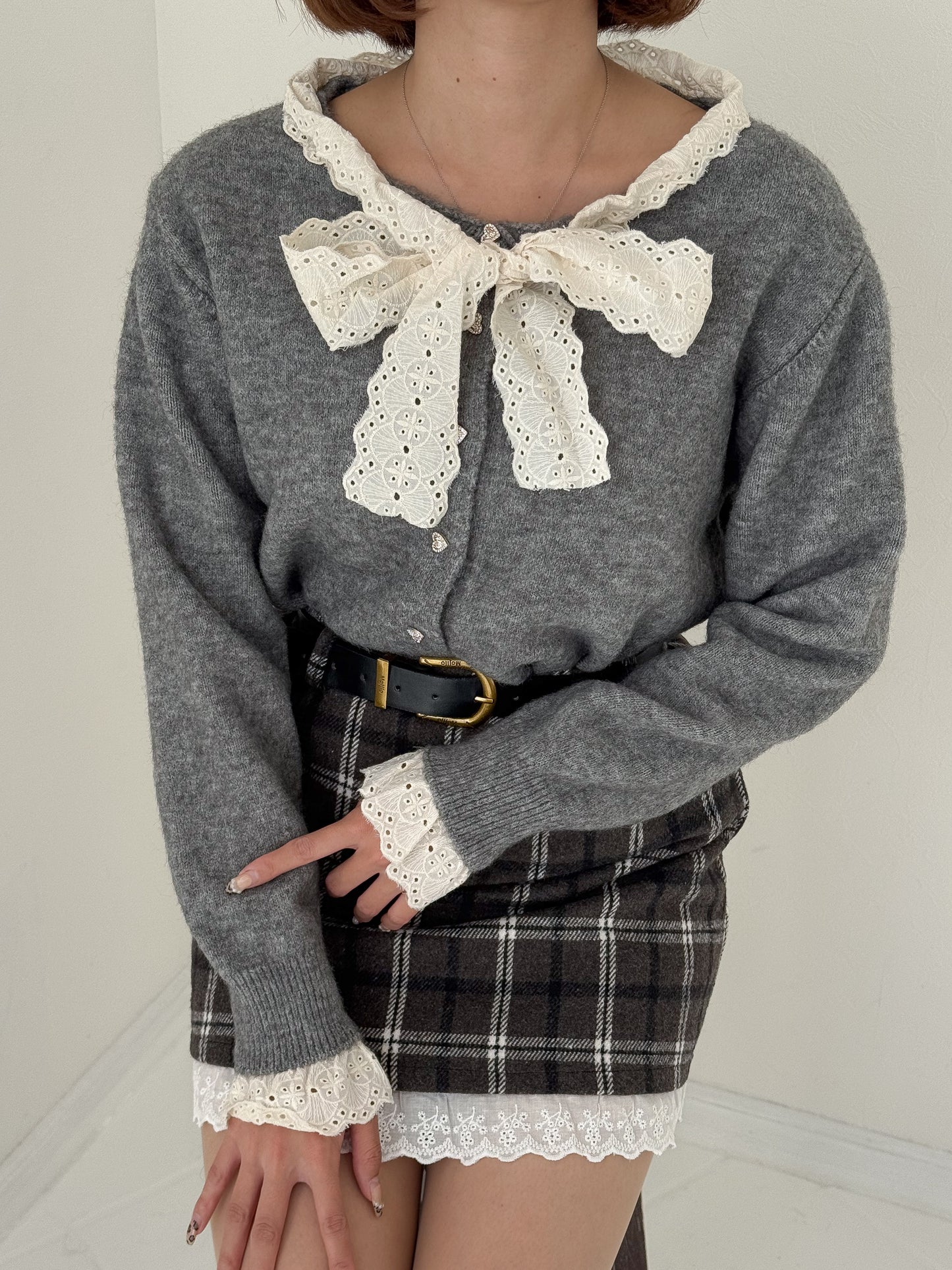 【Official限定価格】ボウタイハートボタンニット