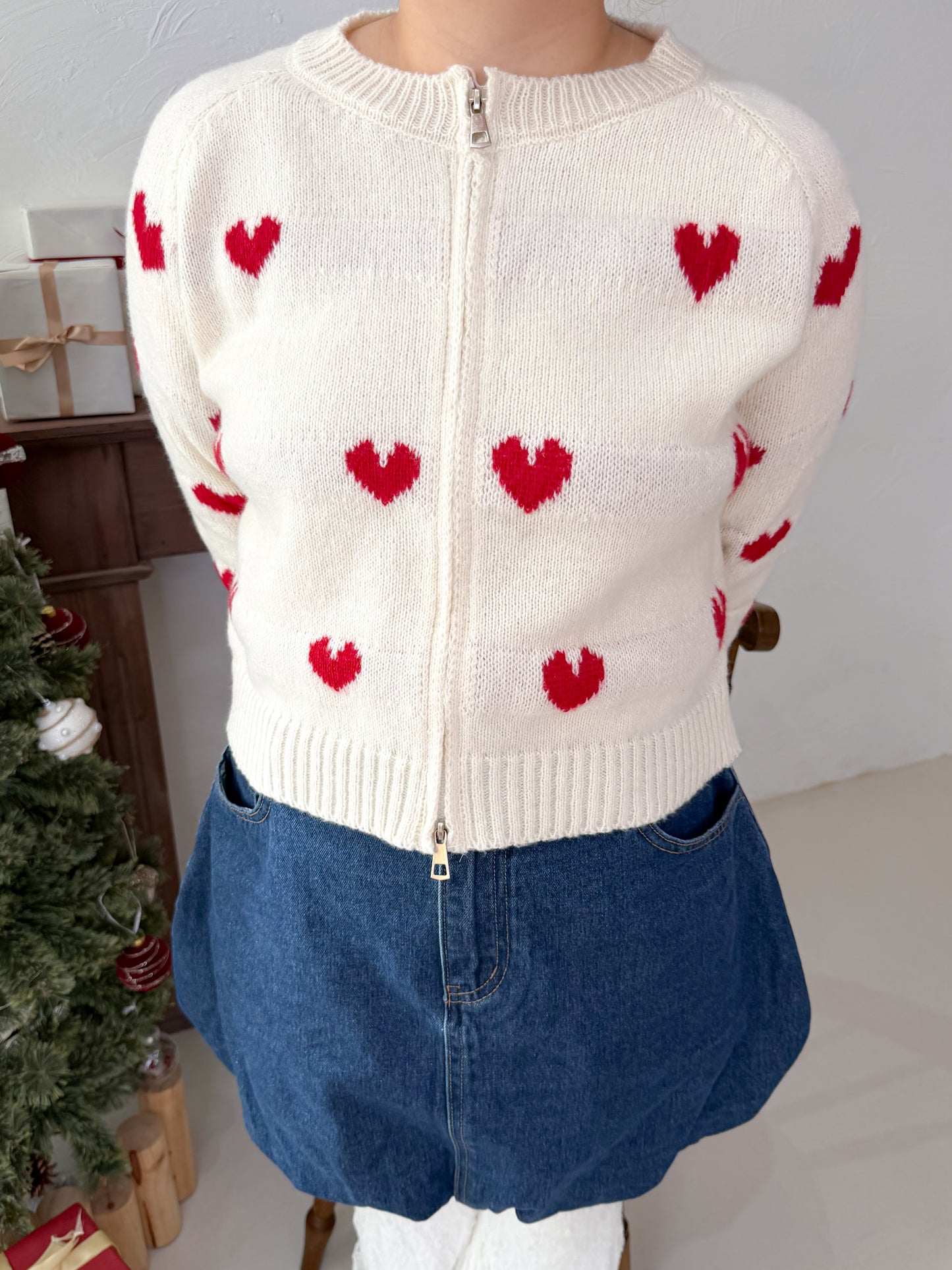 ジップ付きハートニット