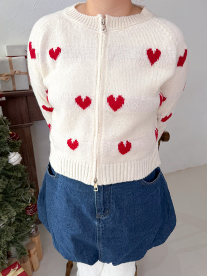 ジップ付きハートニット