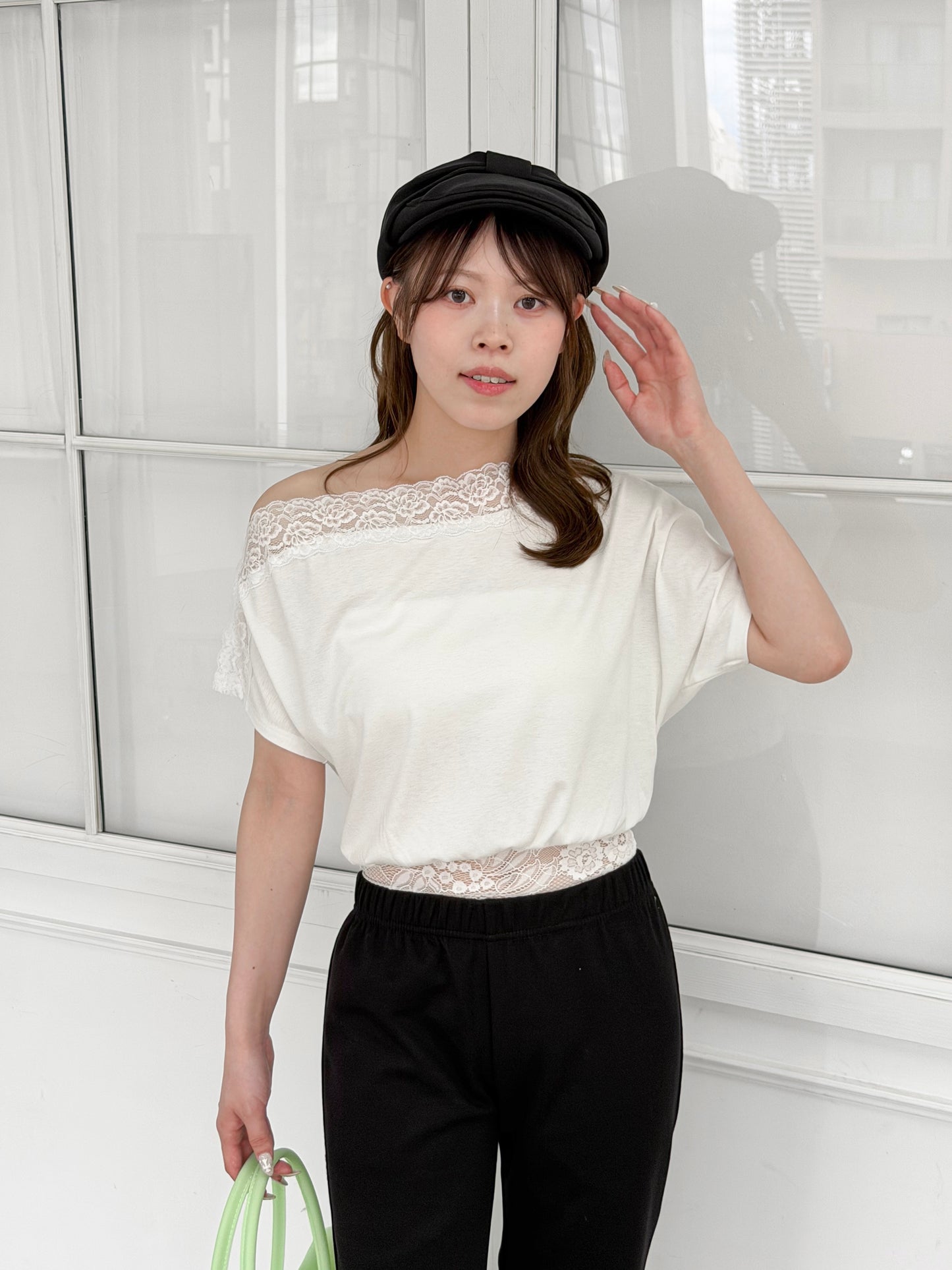 レースワンショルダーT