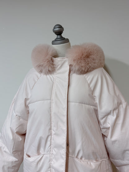 ファー付きロングパフコート