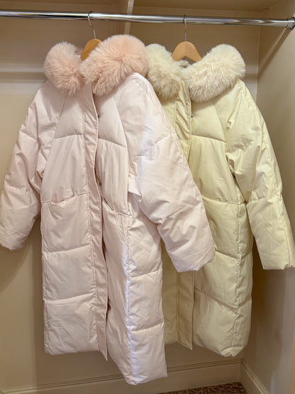 ファー付きロングパフコート