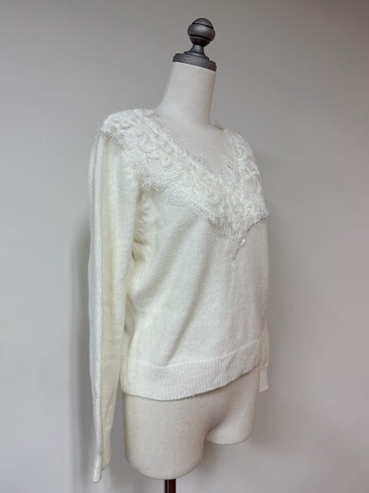 Vネックレースニット