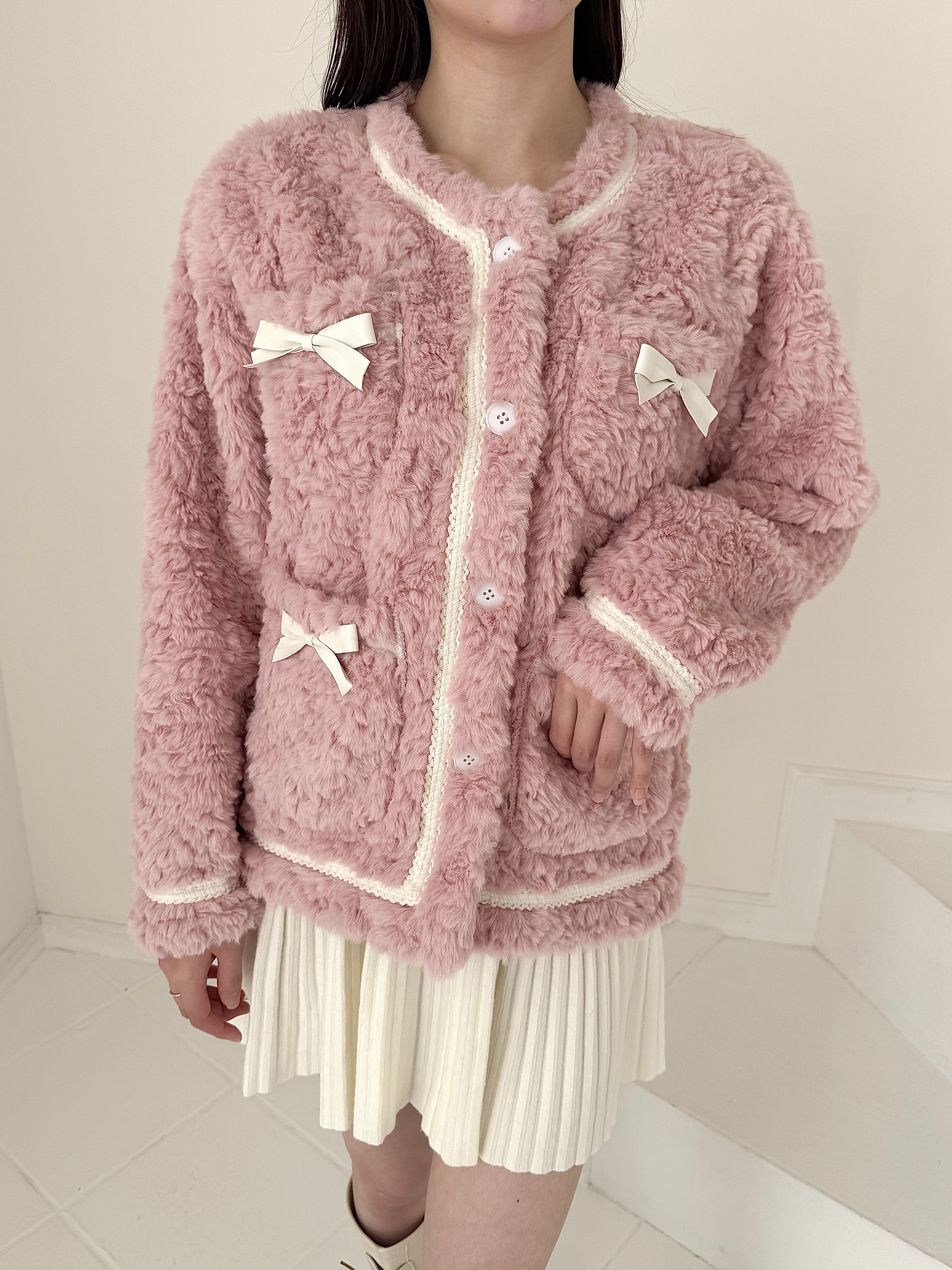 リボン付きガーリーファージャケット – frunco