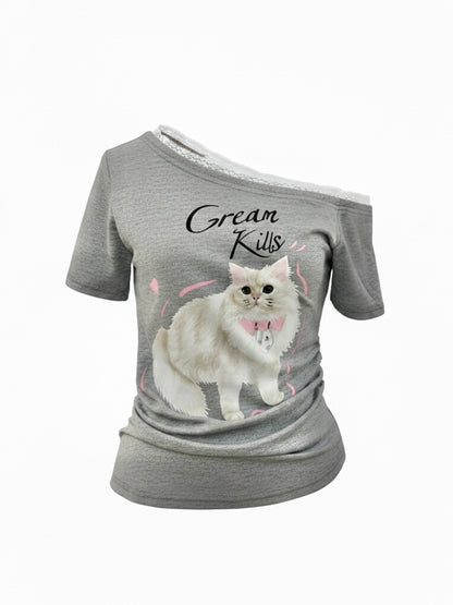 キャットプリントTシャツ