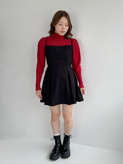 パフスリーブボトルネックリブニット