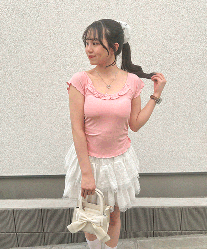 【Official限定】カップ付きリボン半袖リブT
