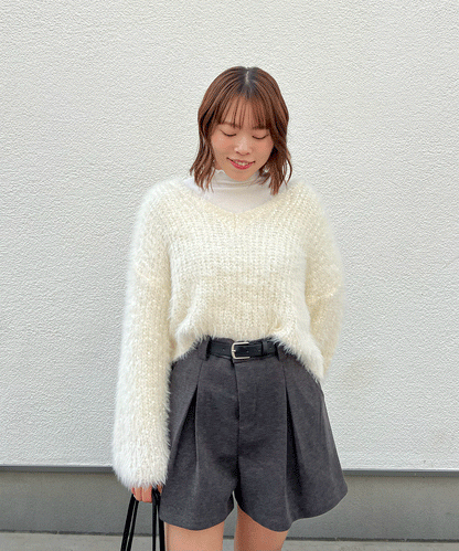 ベルト付きタックショートパンツ