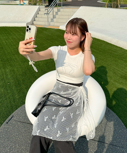 リボンラインストーンクロップドTシャツ