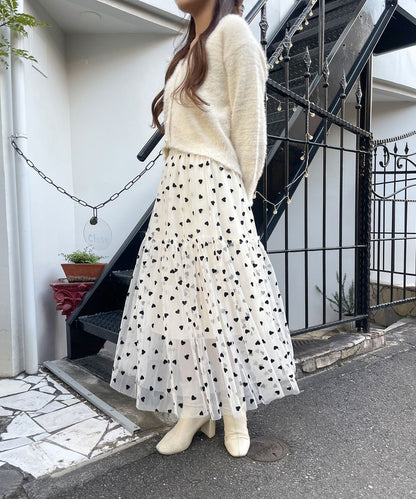 【Official 限定販売商品】ハートフロッキー刺繡チュールスカート