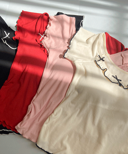 【Official限定】カップ付きリボン半袖リブT