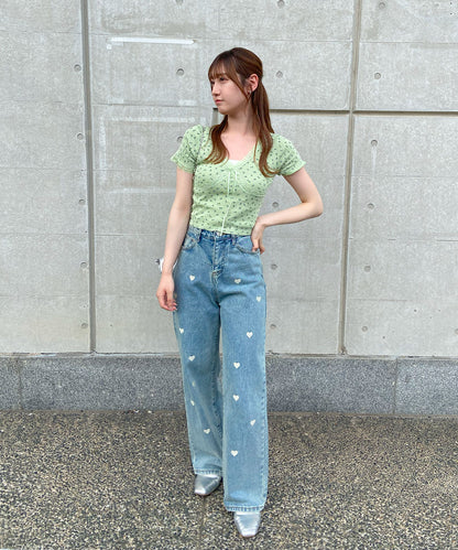 【Official限定販売】Vネック小花柄半袖ニット