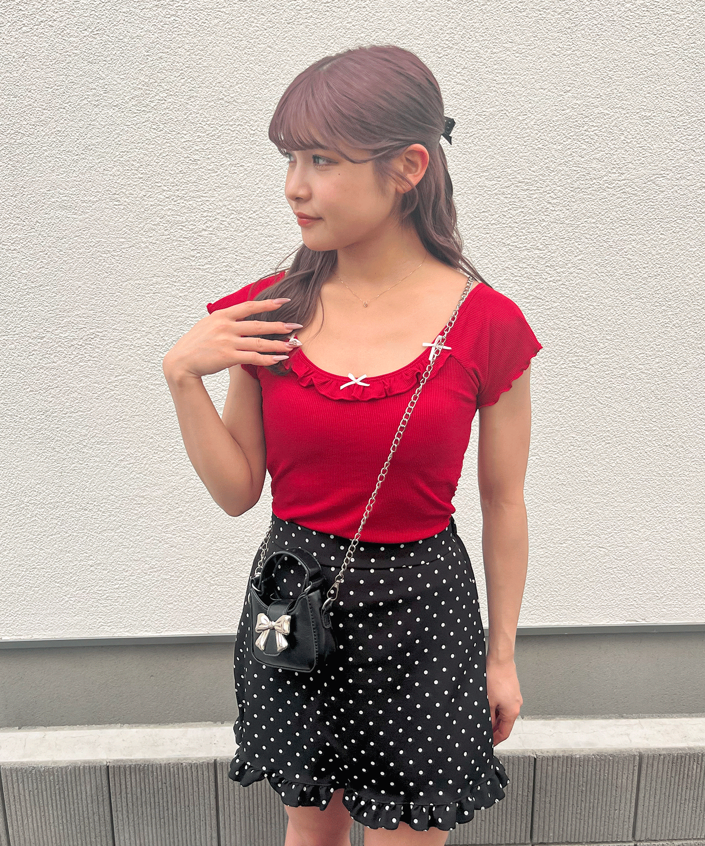【Official限定】カップ付きリボン半袖リブT