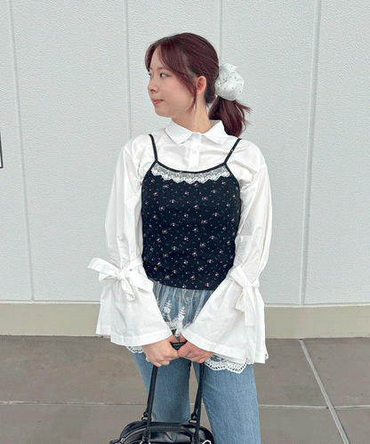 裾レース小花柄キャミソール