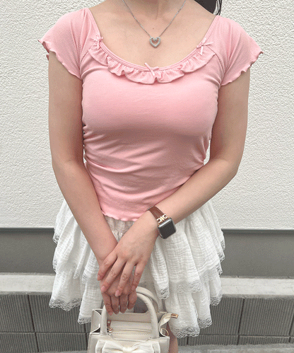 【Official限定】カップ付きリボン半袖リブT
