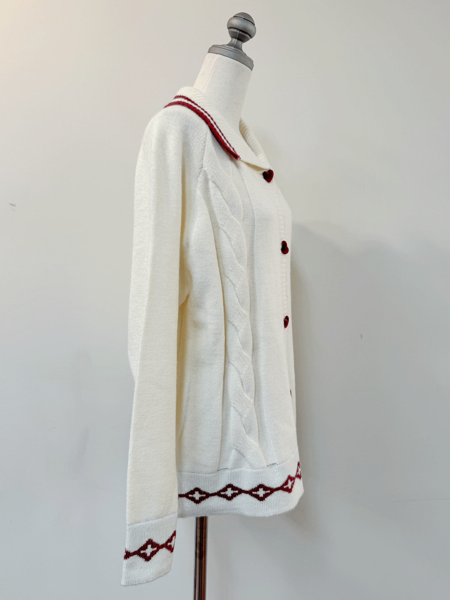 襟付きハートボタンオーバーサイズニット