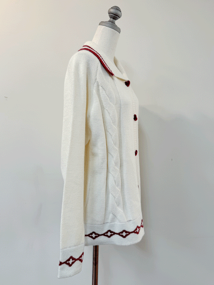 襟付きハートボタンオーバーサイズニット