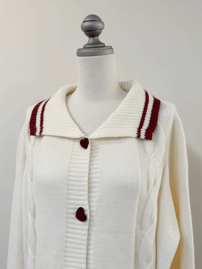 襟付きハートボタンオーバーサイズニット