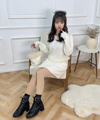 パール付きガーリーニットセットアップ