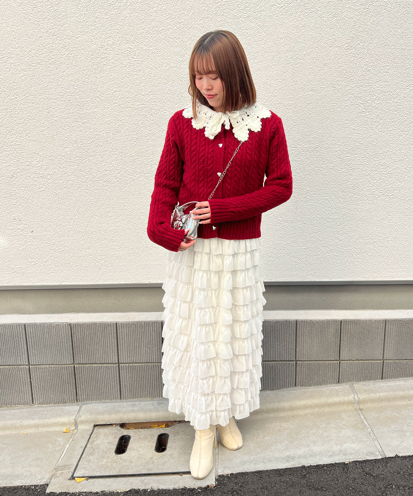 【Official限定価格】襟付きハートボタンニットカーデ