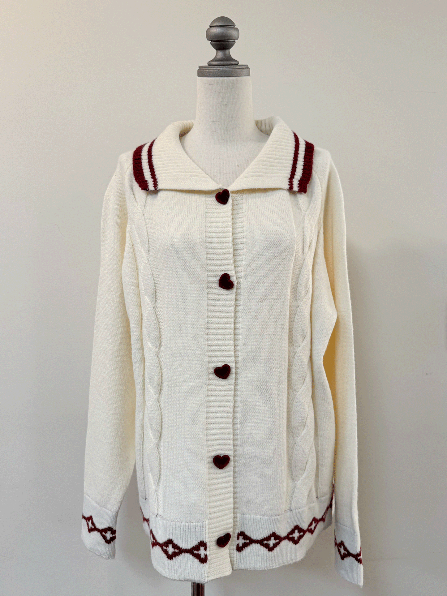 襟付きハートボタンオーバーサイズニット