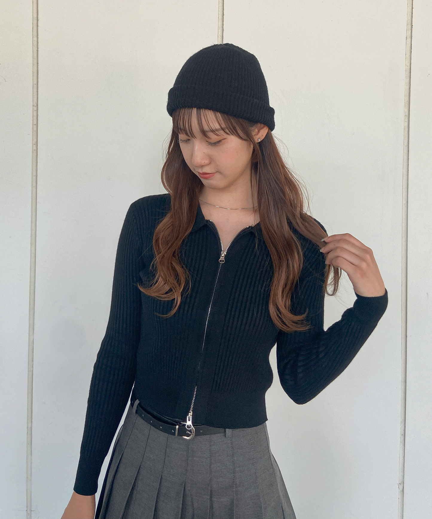 【Official限定】フロントジップリブニット