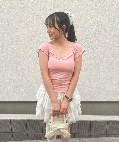 【Official限定】カップ付きリボン半袖リブT