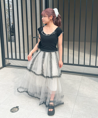 【Official限定】カップ付きリボン半袖リブT
