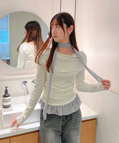 チェックタイチョーカー付きカットトップス