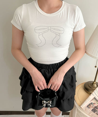 リボンラインストーンクロップドTシャツ