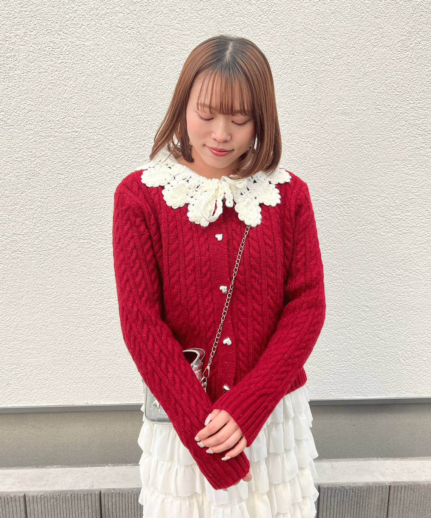 【Official限定価格】襟付きハートボタンニットカーデ