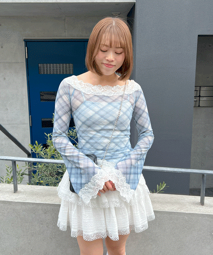 チェックシアーアシンメトリートップス