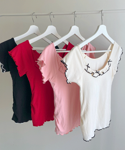 【Official限定】カップ付きリボン半袖リブT