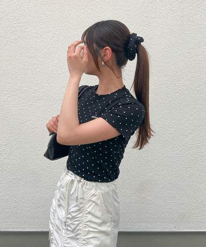 【Official限定価格】シュシュ付きハートドットTシャツ