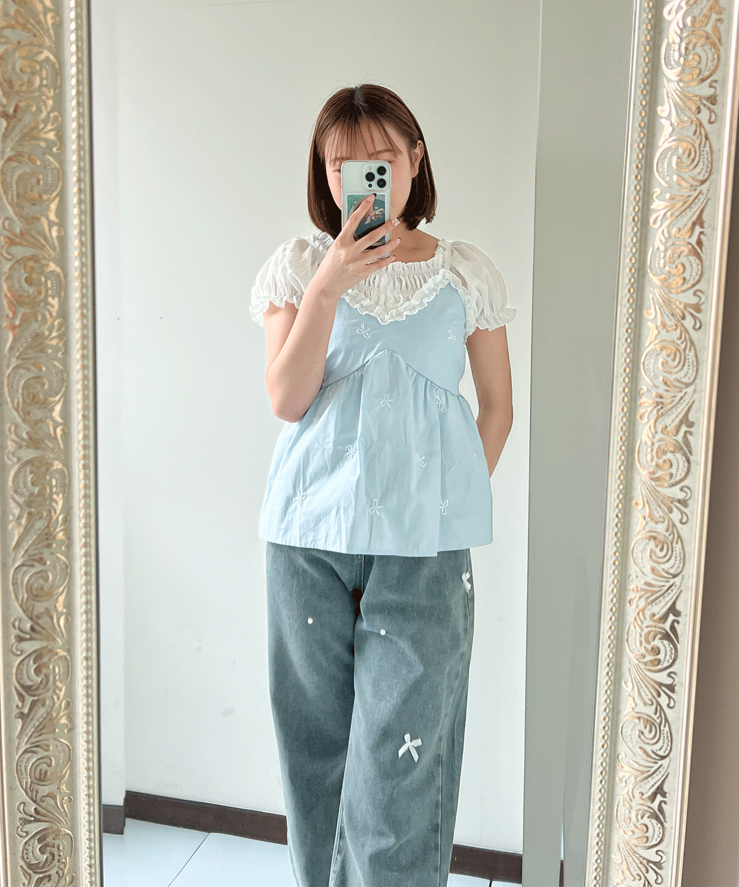 リボン刺繡キャミソール