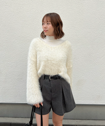 ベルト付きタックショートパンツ