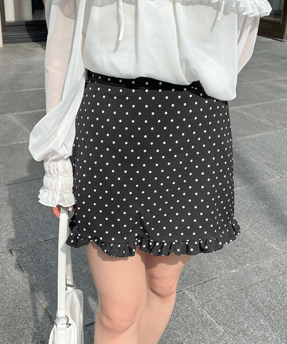 裾フリルドット台形ミニスカート