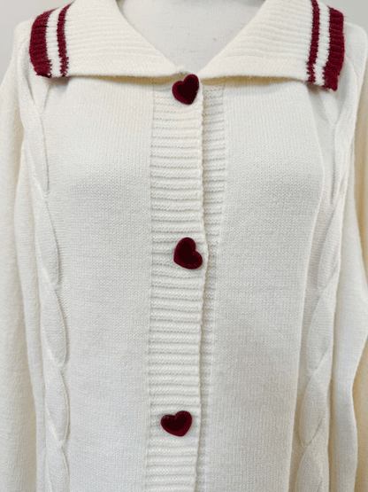 襟付きハートボタンオーバーサイズニット