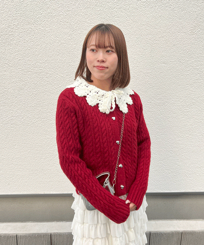 【Official限定価格】襟付きハートボタンニットカーデ