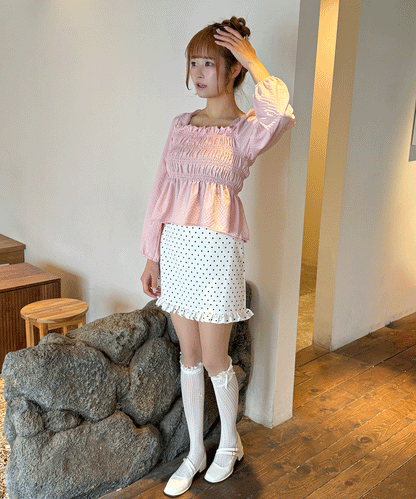裾フリルドット台形ミニスカート