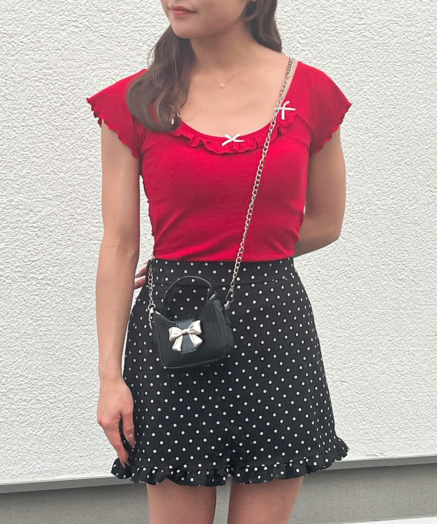 【Official限定】カップ付きリボン半袖リブT