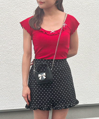 【Official限定】カップ付きリボン半袖リブT