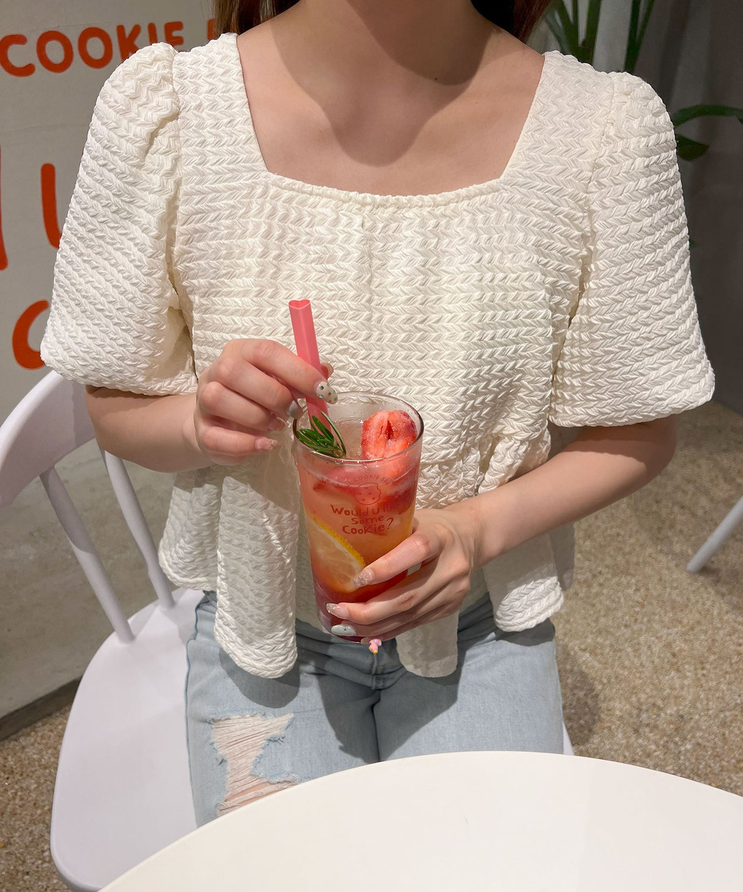 袖バルーンペプラムブラウス