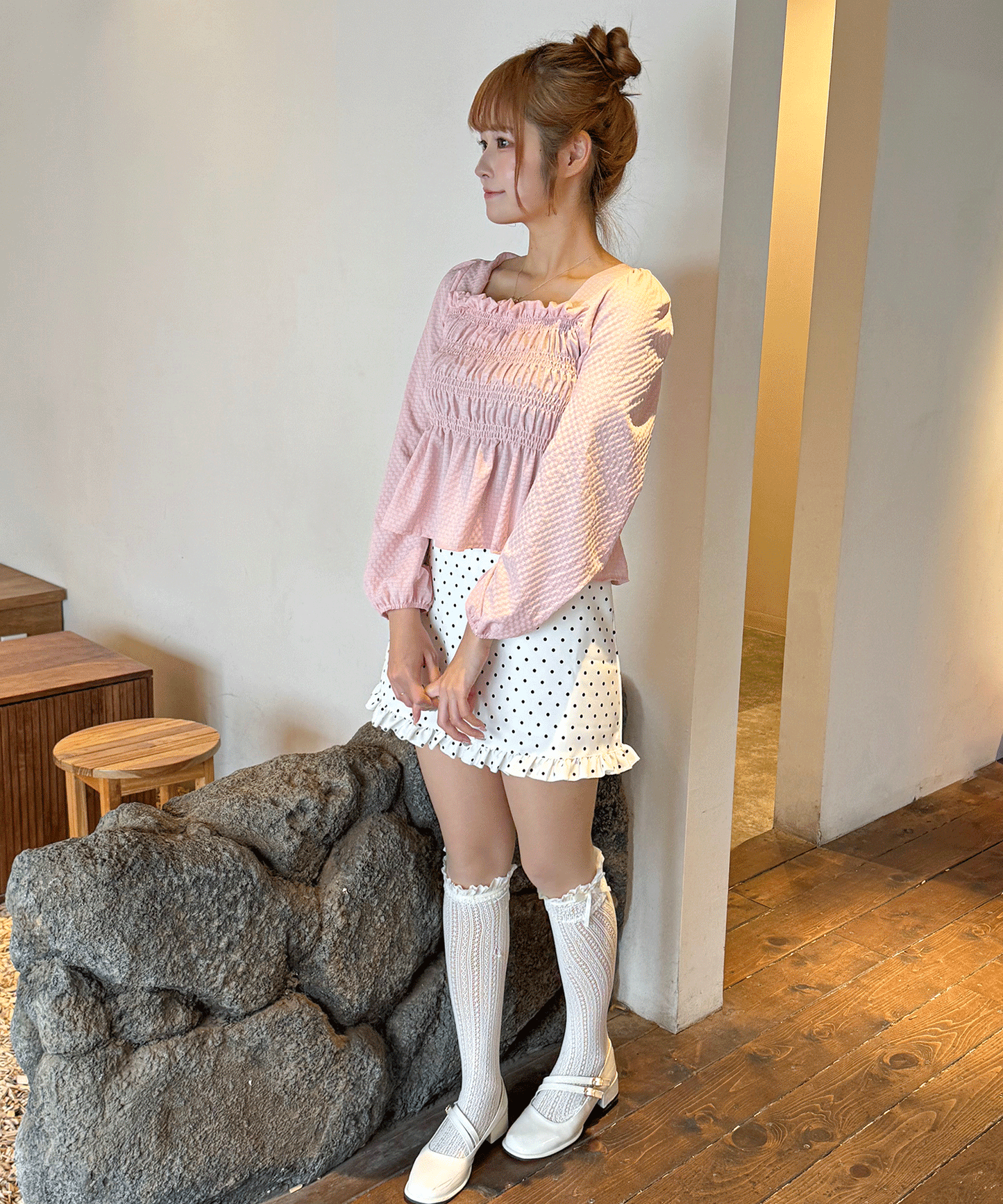 裾フリルドット台形ミニスカート