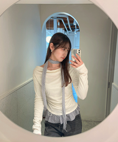 チェックタイチョーカー付きカットトップス