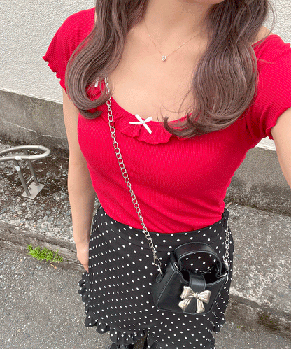 【Official限定】カップ付きリボン半袖リブT