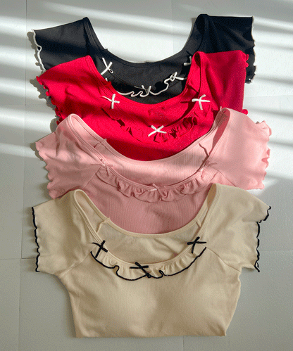 【Official限定】カップ付きリボン半袖リブT