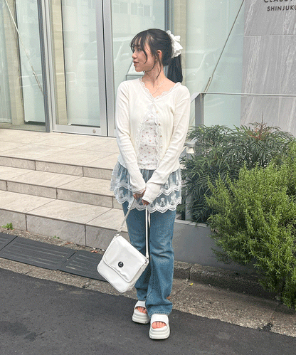 裾レース小花柄キャミソール